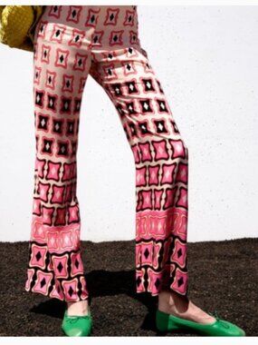 ZARA - Pink & Black GEOMETRIC WIDE Leg Bottom Flared Pant - Size S